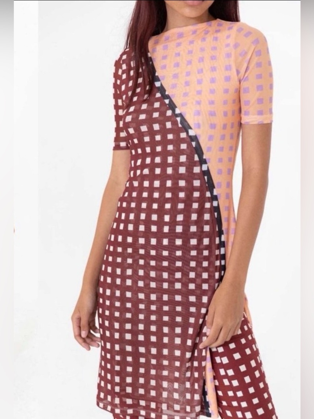 Find Me Now Dress Size Abilene Two Tone Checked Printed Mesh Midi Dress Medium - Picture 3 of 7